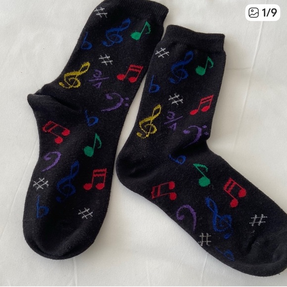 Other - MUSICAL NOTE PATTERNED BLACK SOCKS